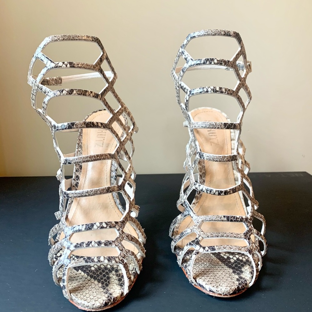 SCHUTZ Juliana Snakeskin Caged Sandal